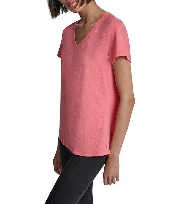 DKNY Sport By Donna Karan Micro Peached Jersey V-Neck Short Sleeve High Low Tee Product Image
