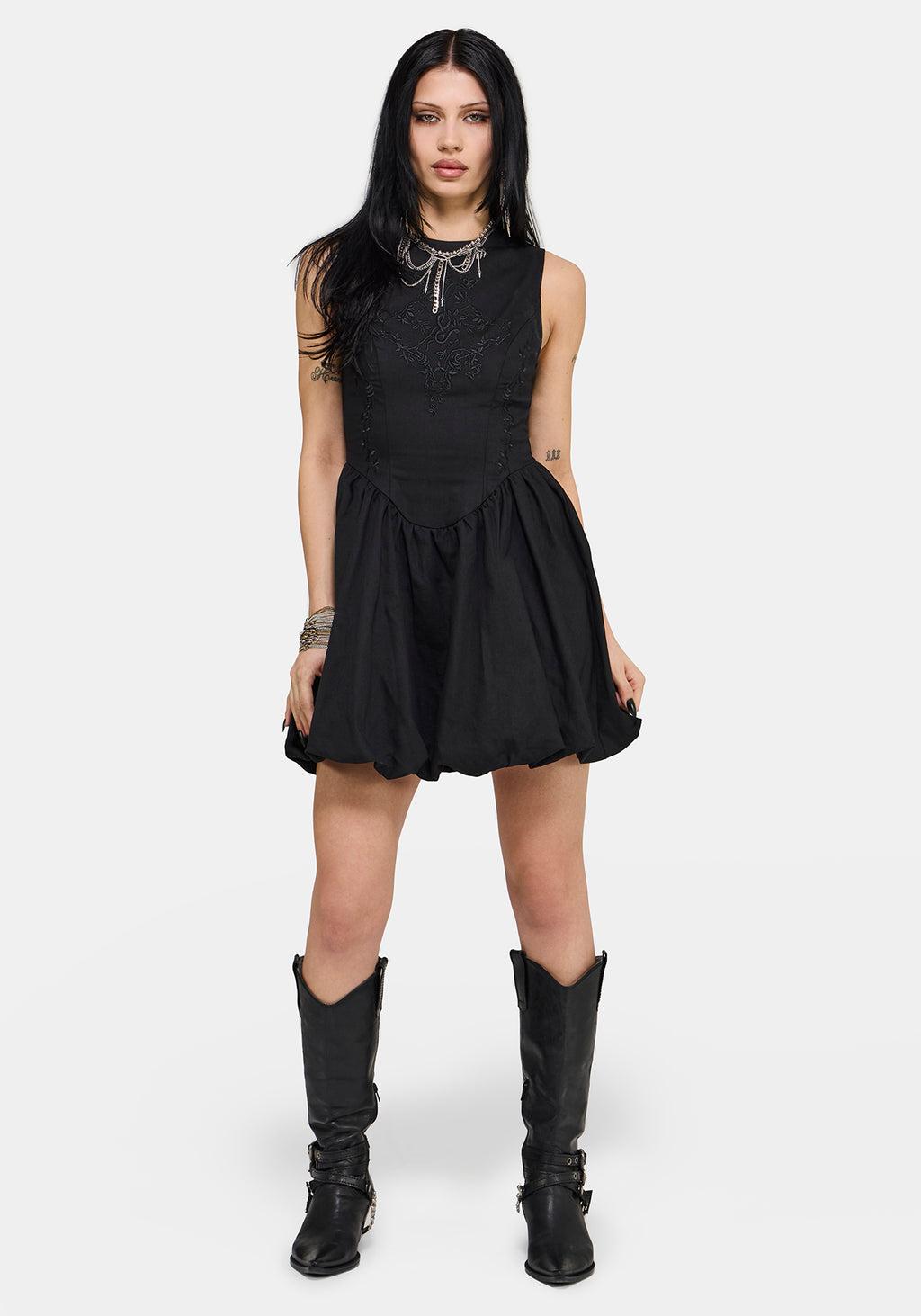 Ailis Balloon Hem Embroidered Mini Dress Product Image