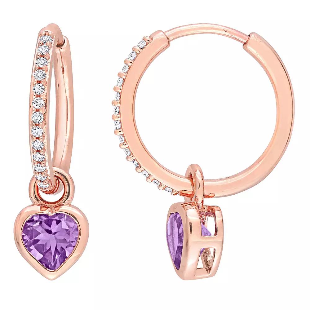 Stella Grace 10k Rose Gold Amethyst & 1/8 Carat T.W. Diamond Heart Huggie Earrings, Women's, 10k Rsgold Product Image