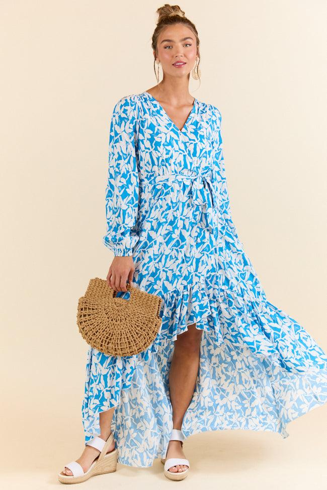 Palmetto Paradise Blue and White Long Sleeve Maxi Dress FINAL SALE Product Image