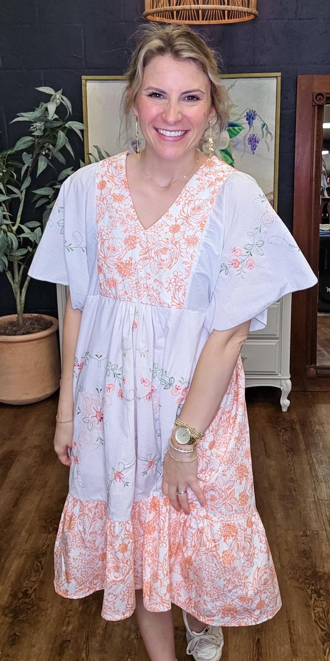 The Southern Belle Dress In Peach Floral Print Product Image