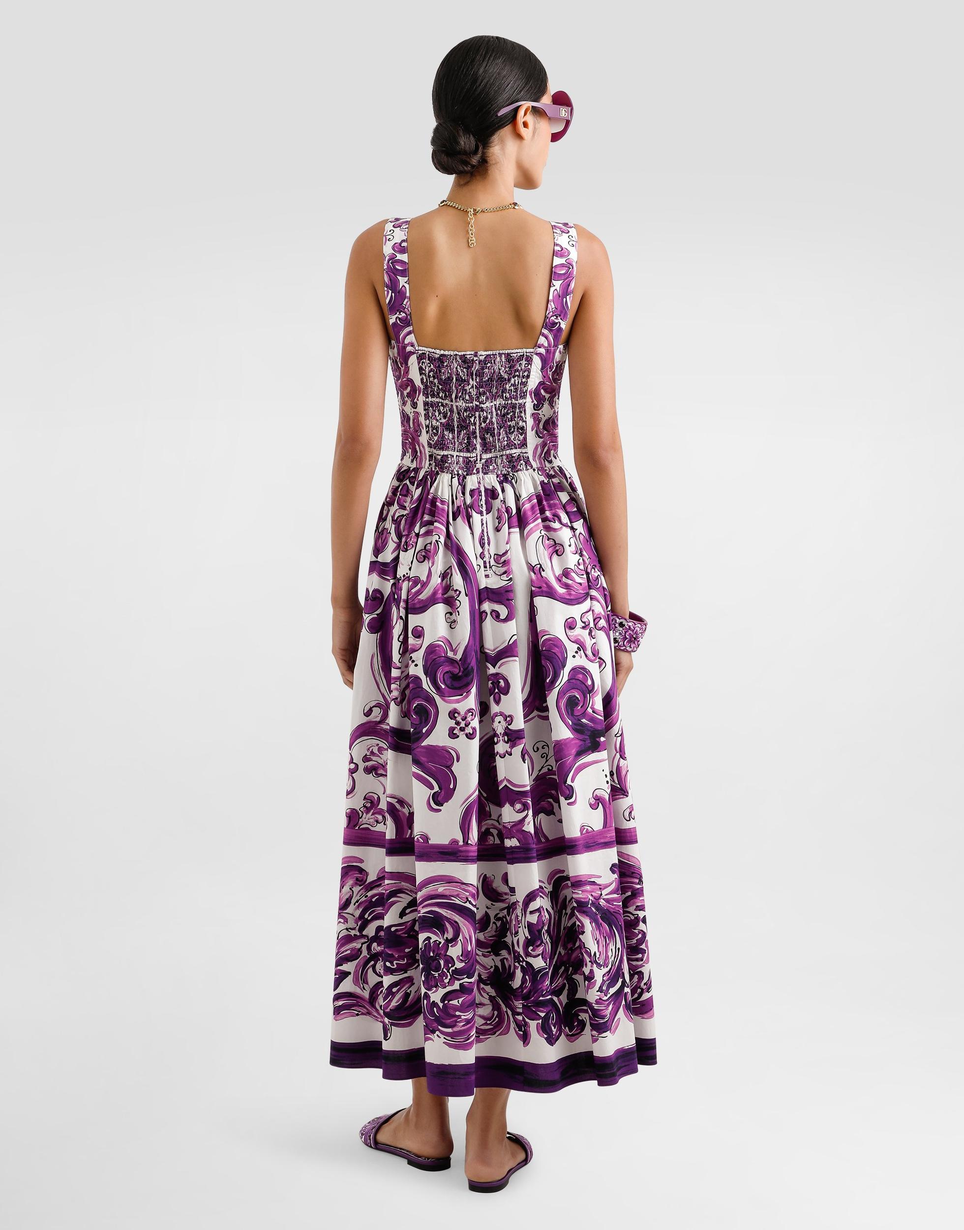 DOLCE & GABBANA Long Poplin Dress With Majolica Print In Purple Product Image