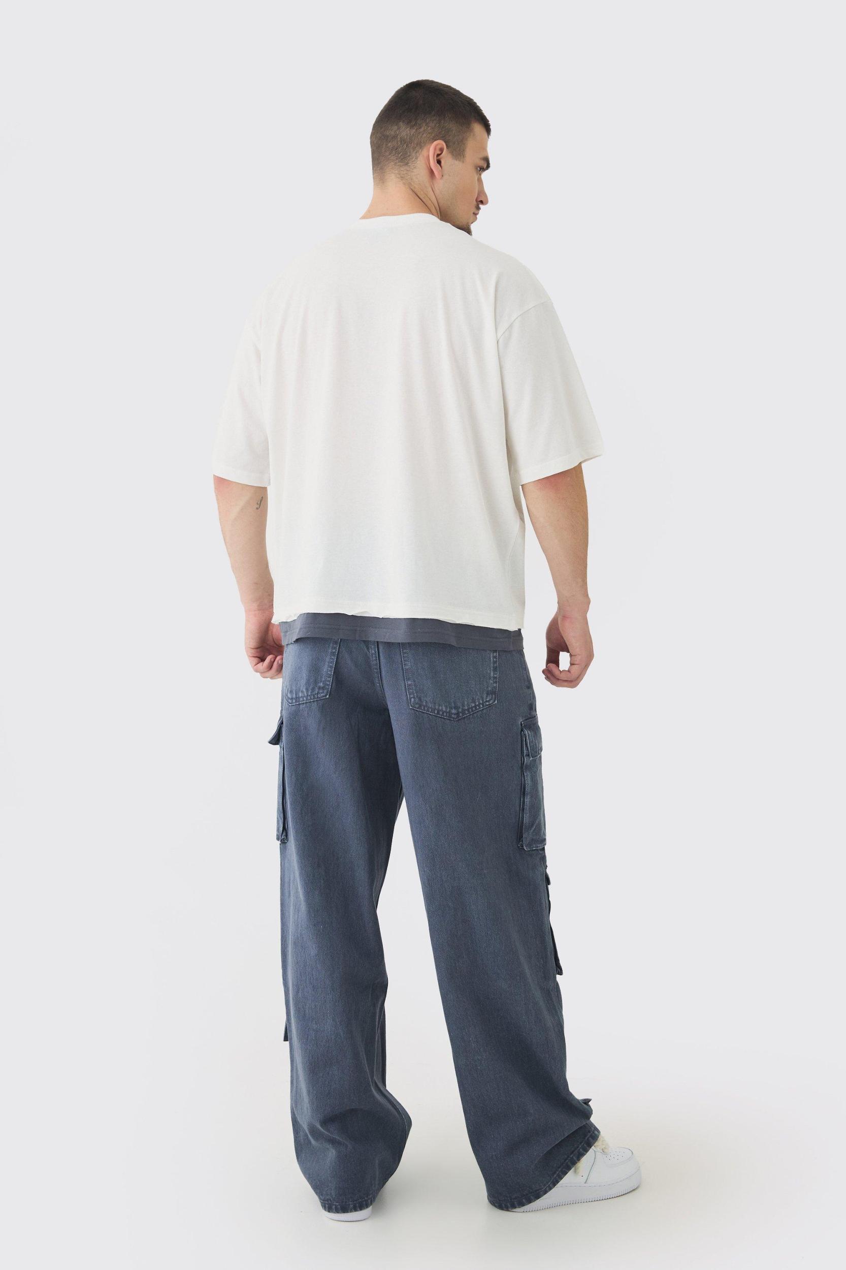 Tall Baggy Fit Washed Multi Pocket Cargo Jeans | boohooMAN USA Product Image
