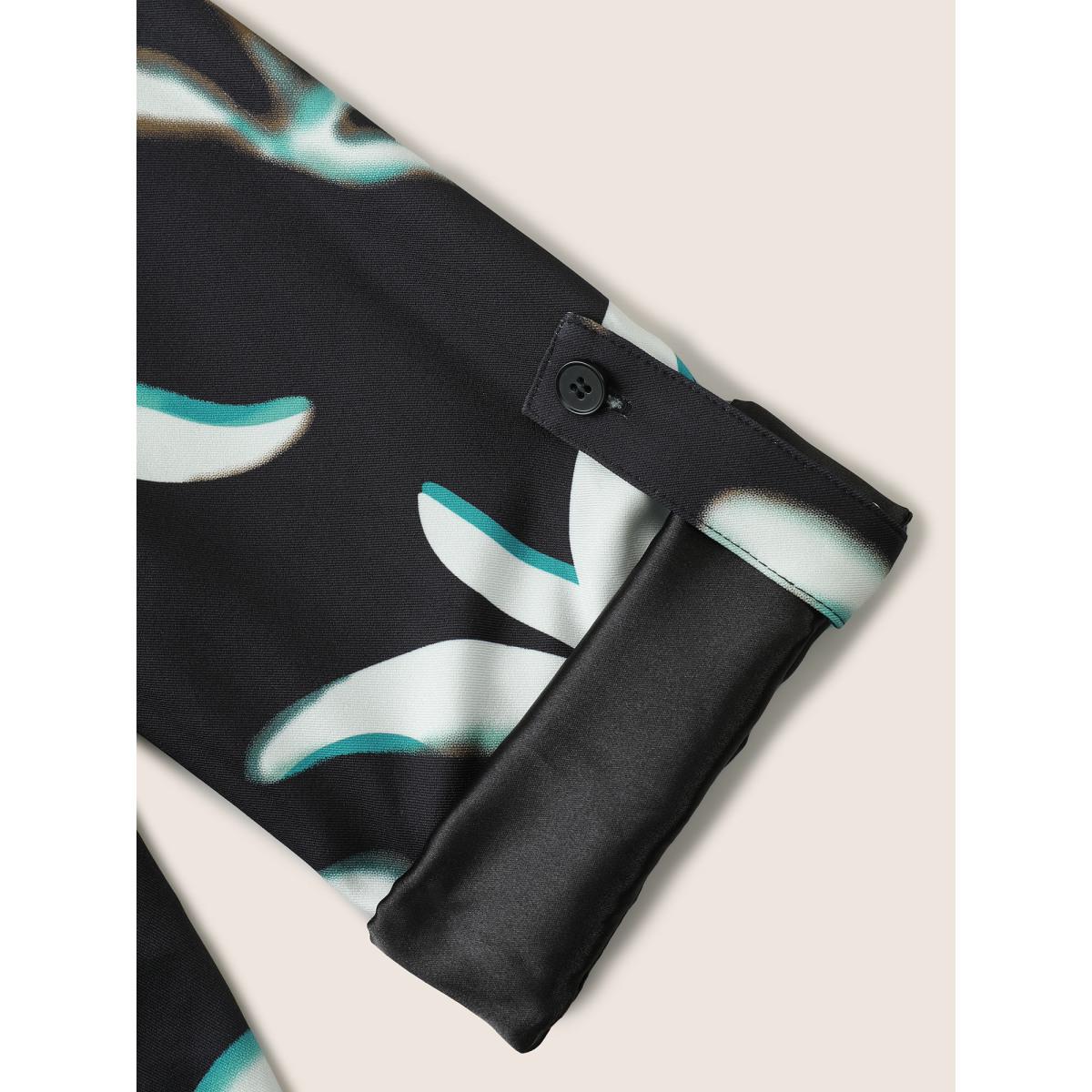 Plus Size Plants Print Suit Collar Button Up Tab Sleeve Blazer BlackFlower Women Work Plants Non Sleeve Long Sleeve Suit Collar 12/L Single-flap pocket At the Office Blazers BloomChic Product Image