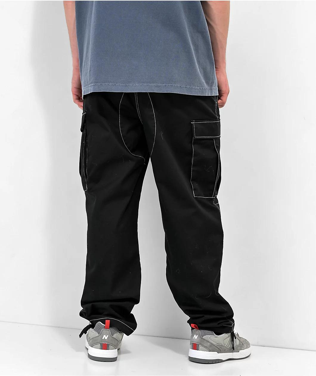 Empyre Loose Fit Embroidered Black Cargo Skate Pants Product Image