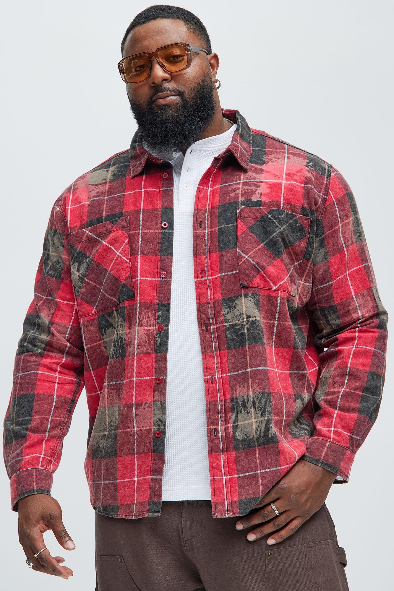 Pershing Distressed Plaid Flannel Shirt - Red/combo Product Image
