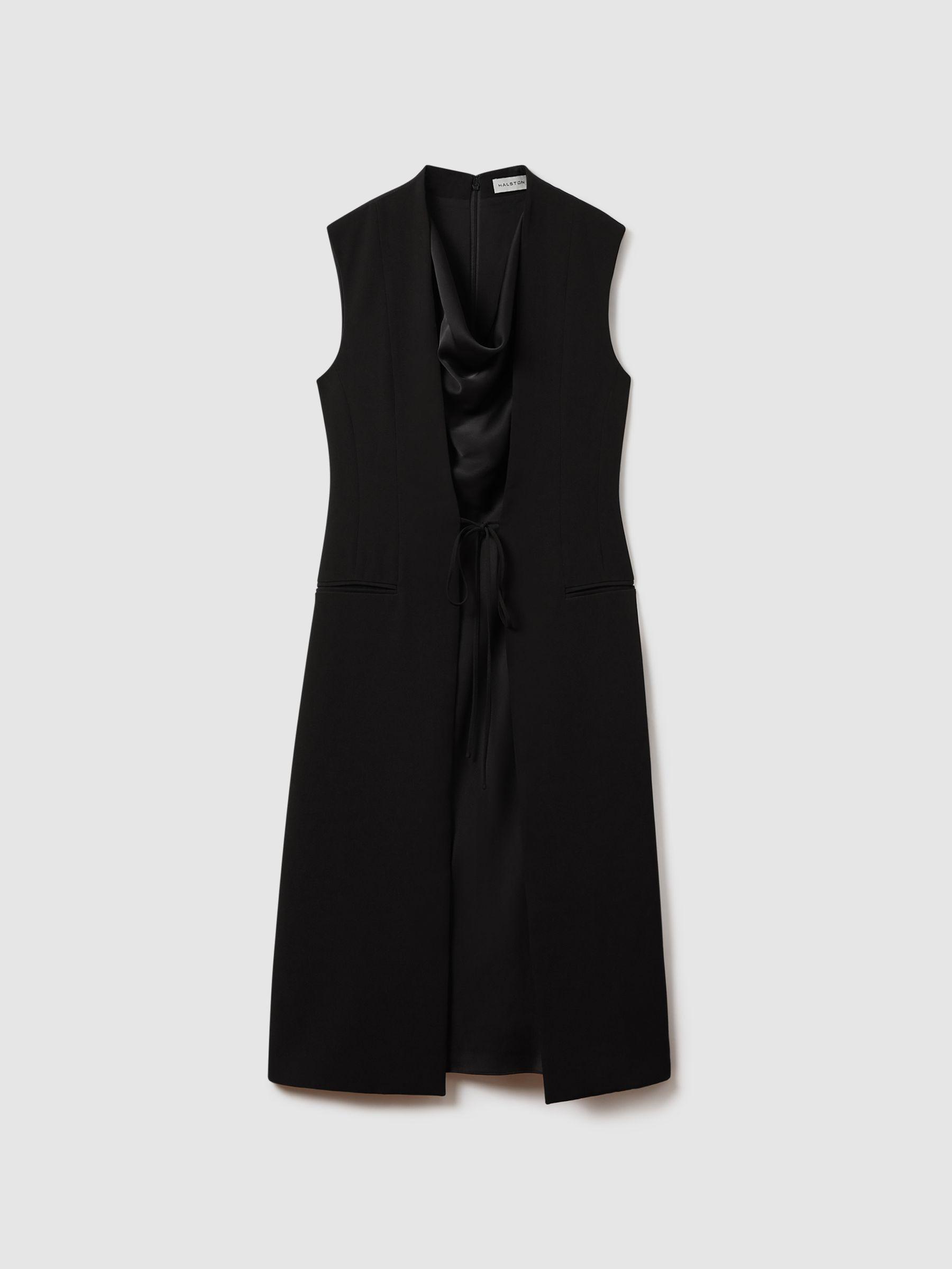 Halston Cowl Neck Wrap Midi Dress in Black Product Image