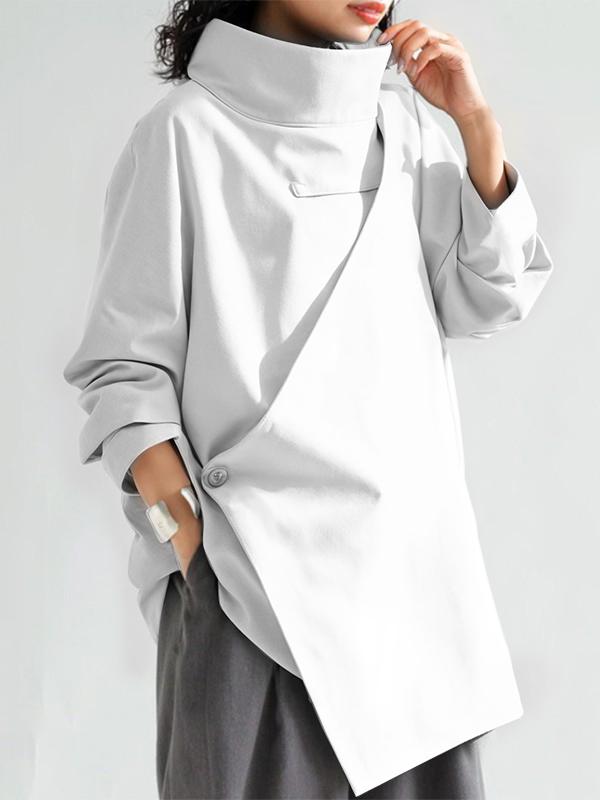 Long Sleeves Loose Solid Color High Neck T-Shirts Tops Product Image