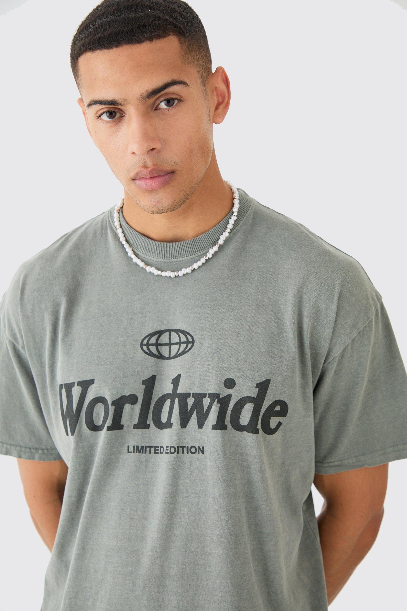 Oversized Boxy Overdye Worldwide T-shirt | boohooMAN USA Product Image