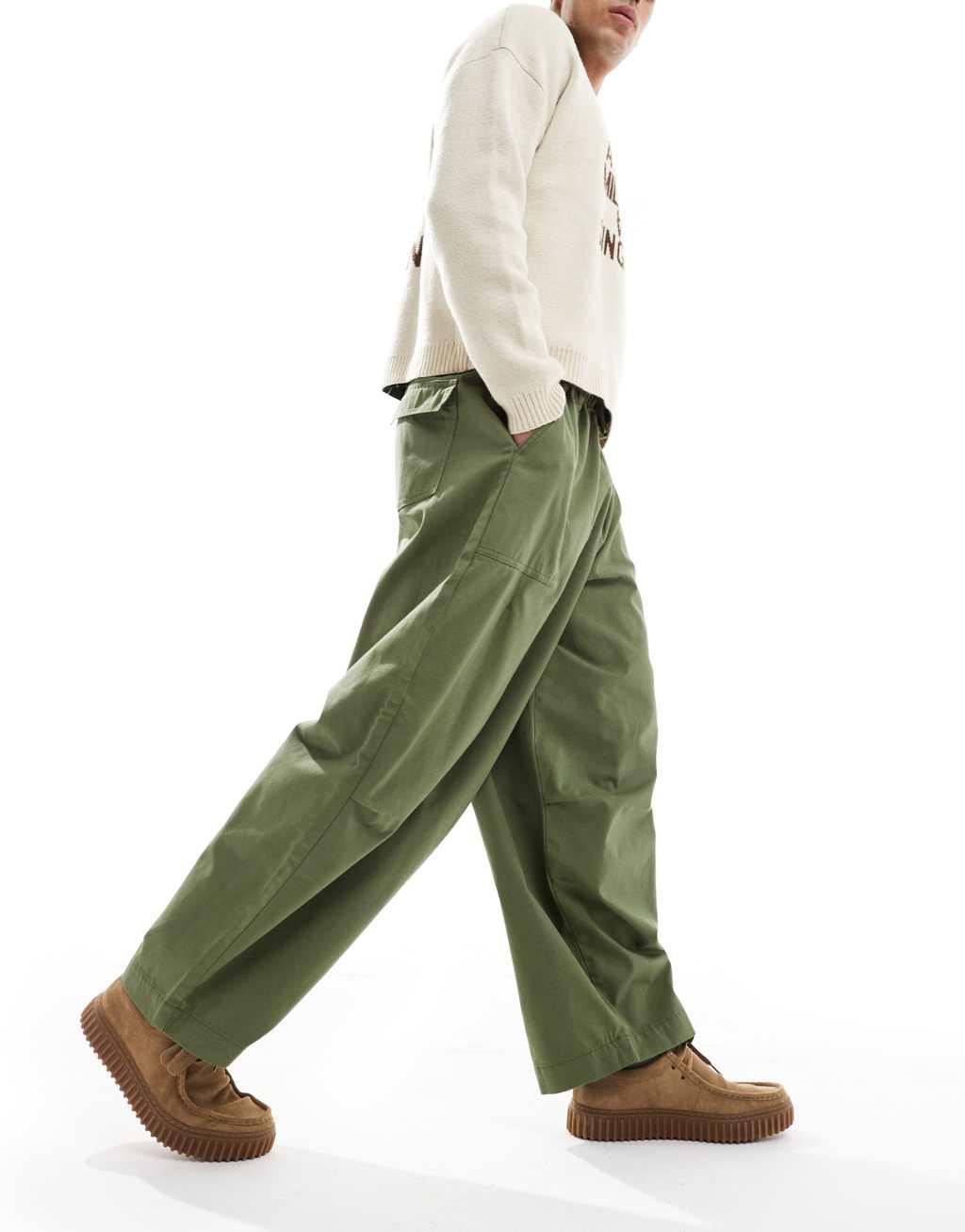 ASOS DESIGN oversized baggy pants in khaki Product Image