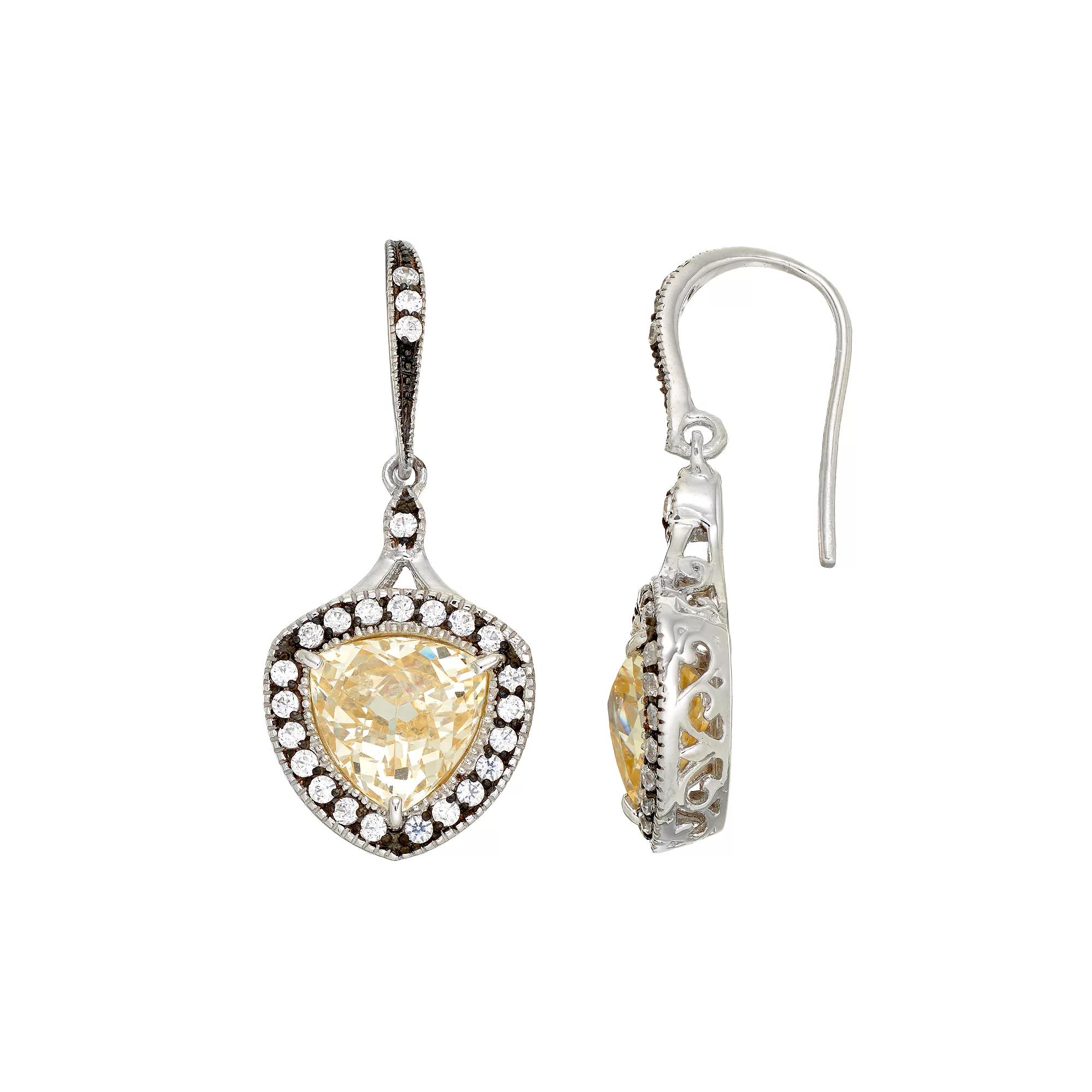 SIRI USA by TJM Sterling Silver Cubic Zirconia Halo Drop Earrings, Women's, Yellow Product Image