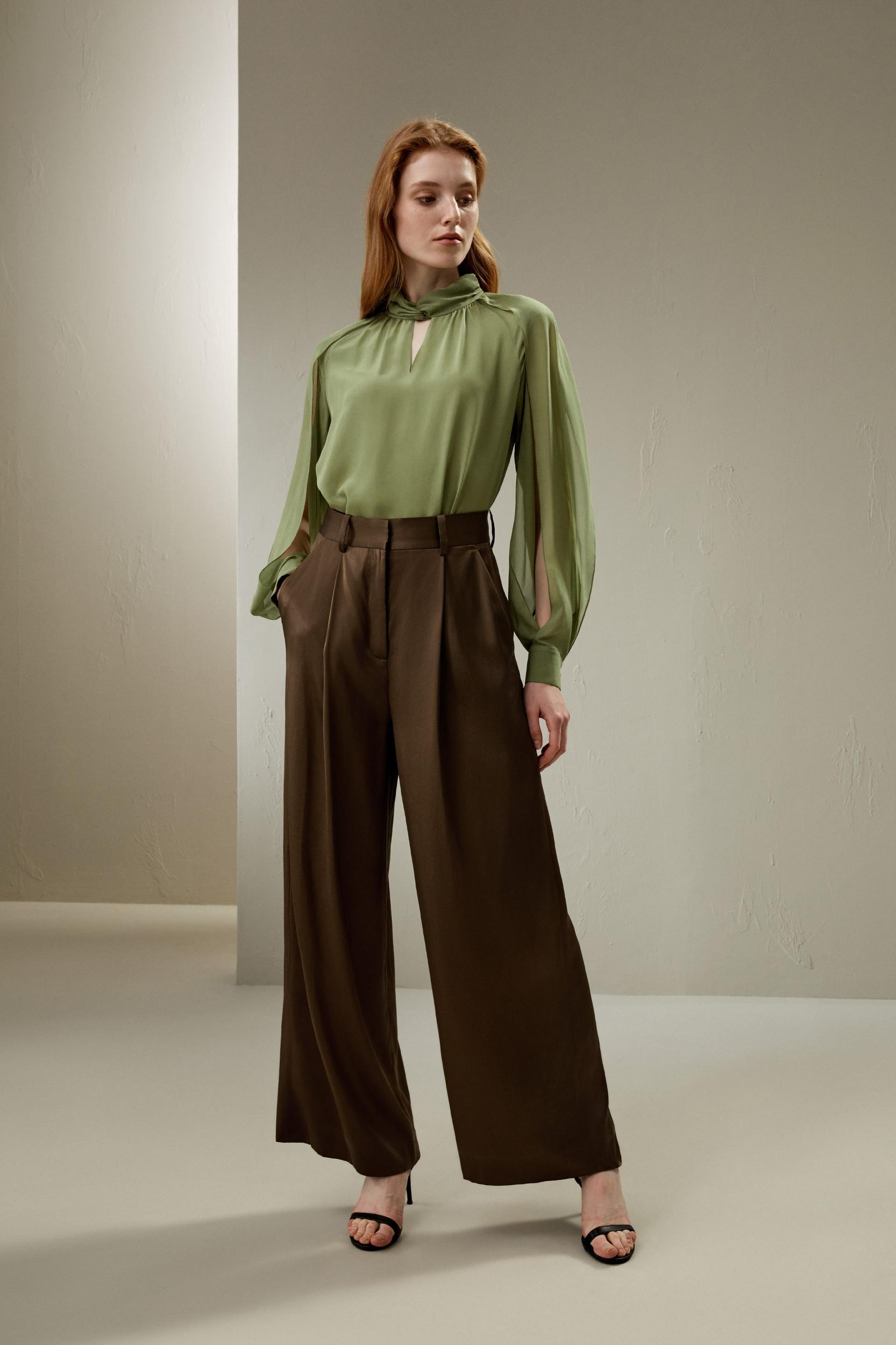 LILYSILK Women's Silk Crepe Side Slit Lantern Sleeve Blouse Top Pistachio XXS Product Image