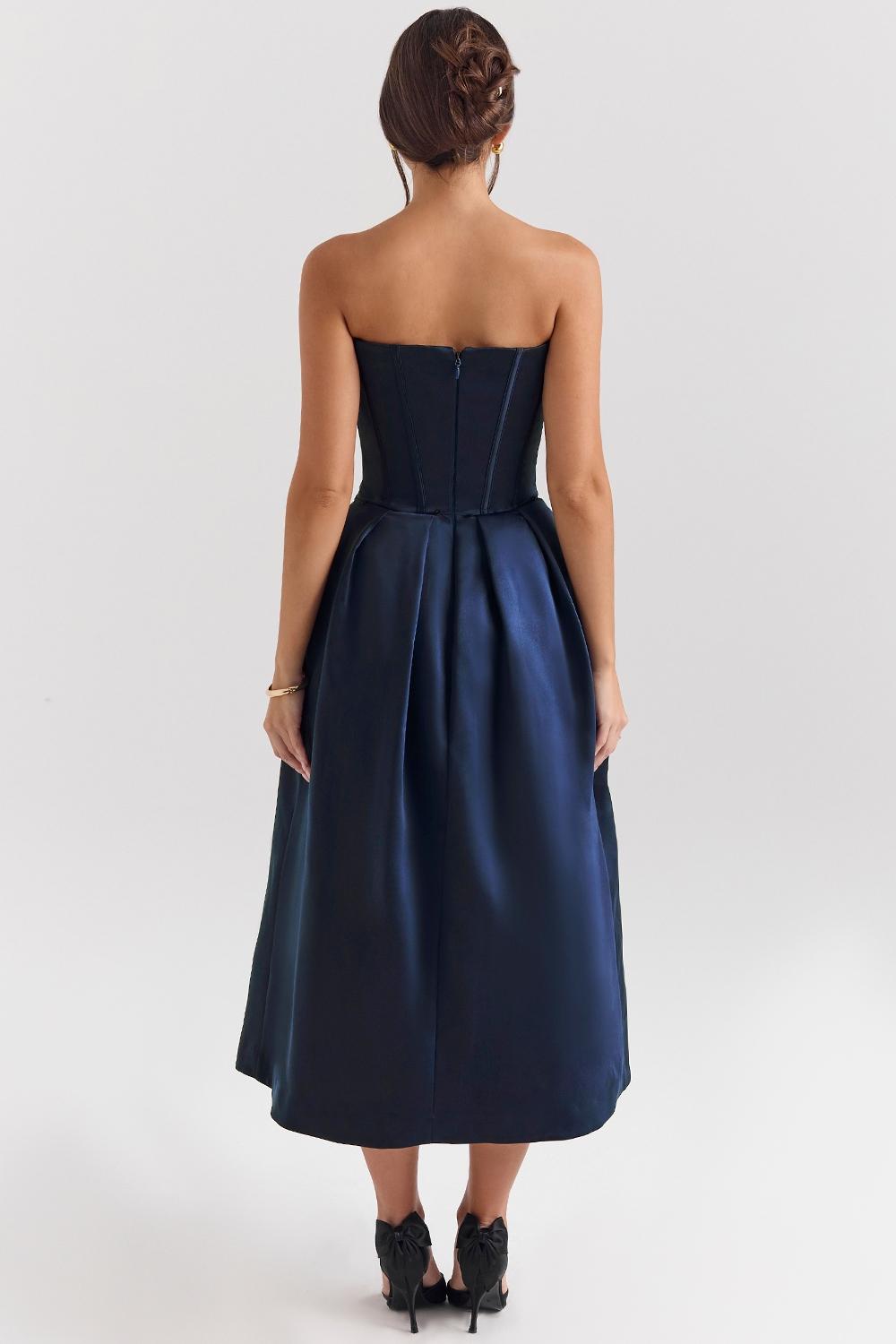 Bellina  midnight blue strapless detachable bow midi dress - sale Product Image