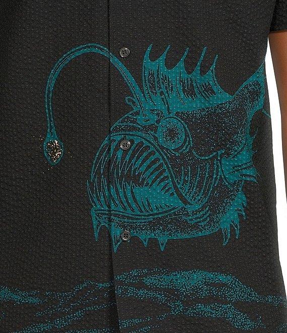 Murano Shape of Water Collection Slim Fit Placed Anglerfish Print Seersucker Short Sleeve Convertible Camp Shirt Product Image