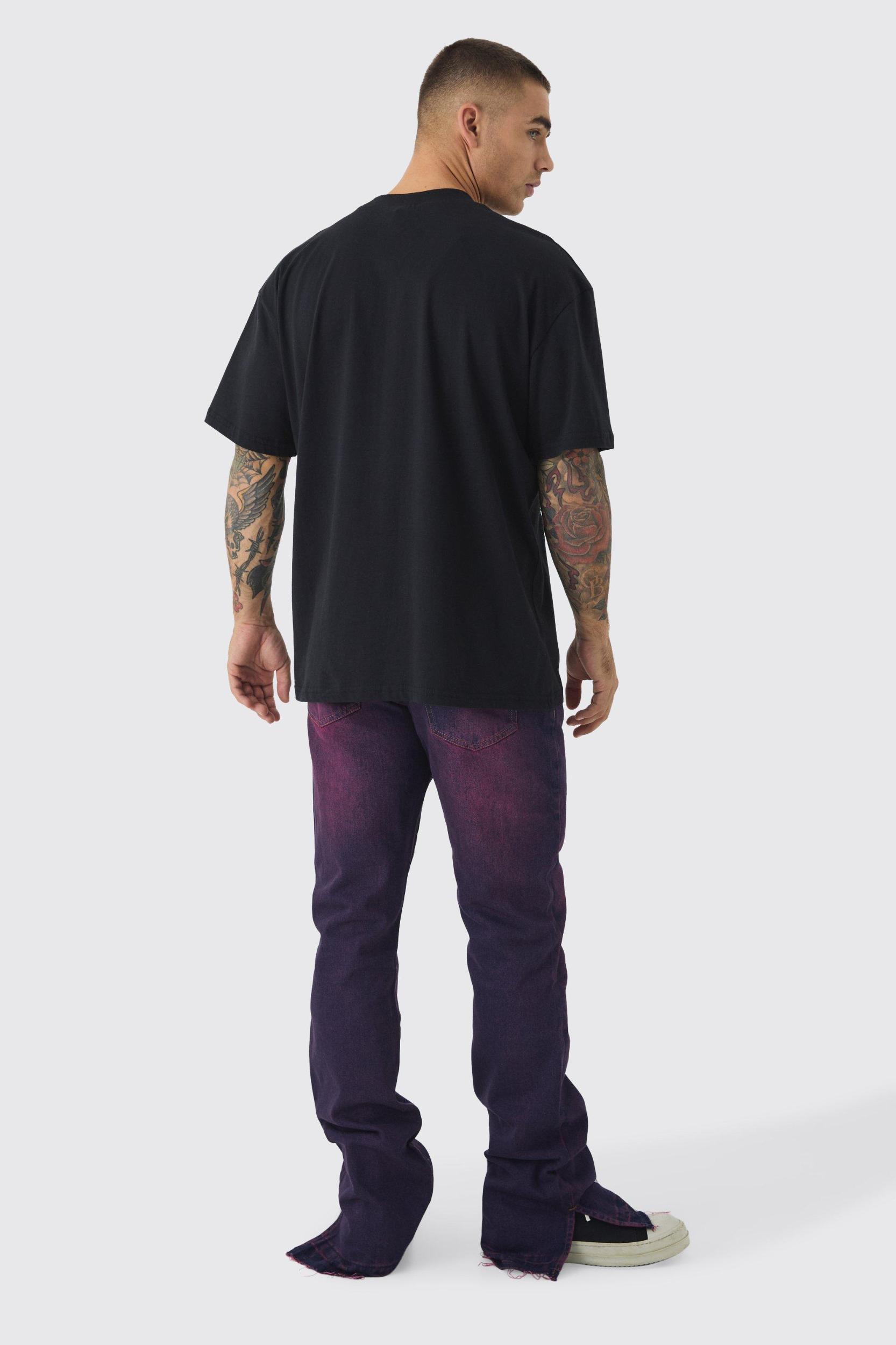 Slim Rigid Flared Stacked Dark Pink Tinted Jeans | boohooMAN USA Product Image