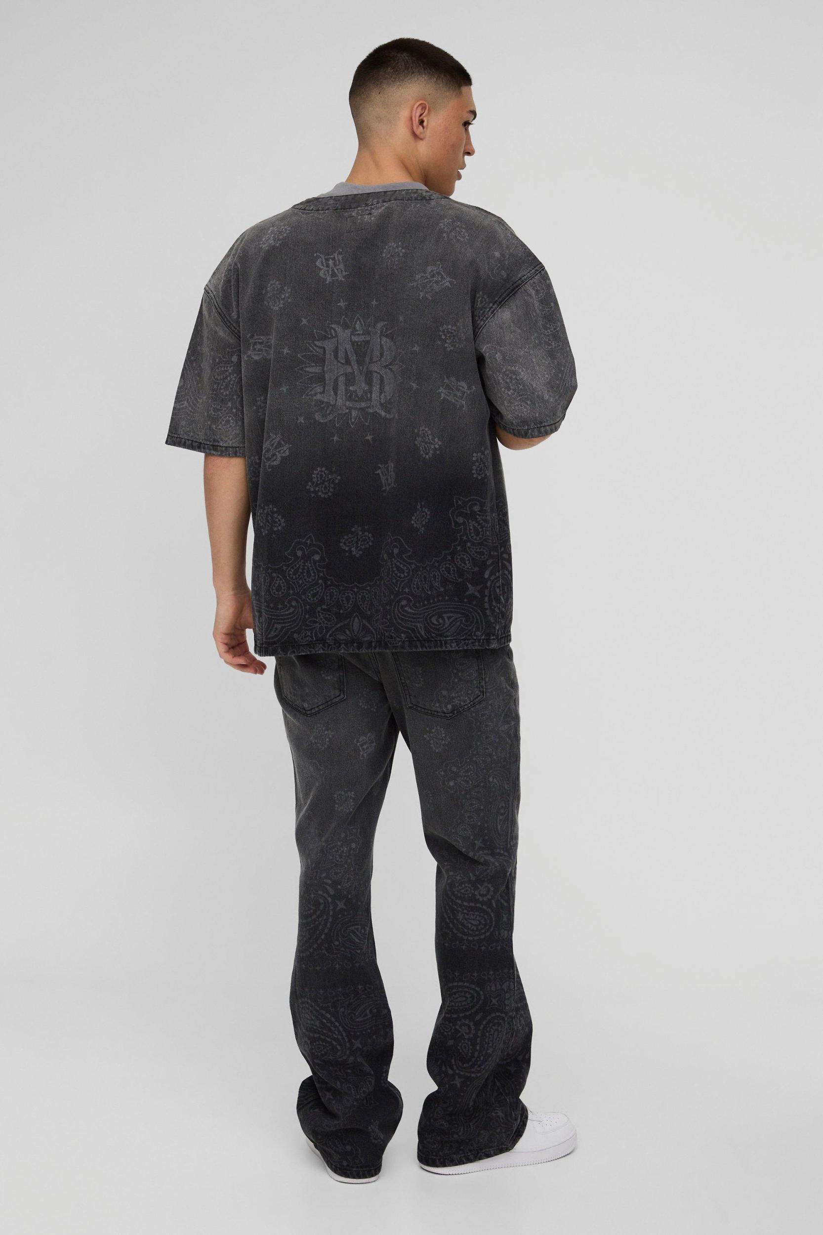 Slim Flared Bandana Laser Print Jeans | boohooMAN USA Product Image