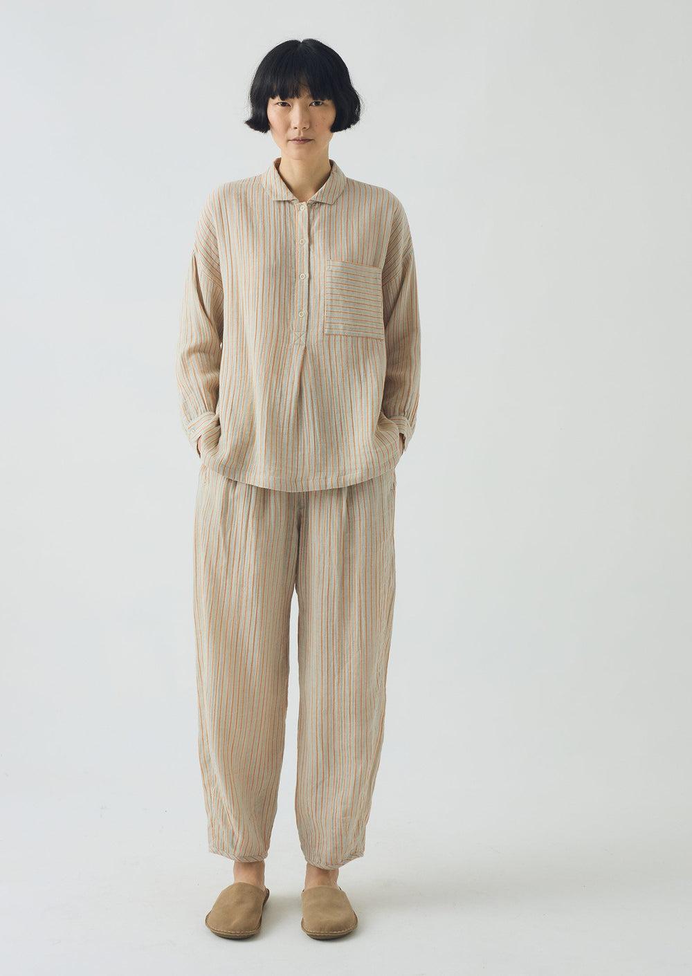 Stripe Crinkle Cotton Pajama Set | Sage/Apricot Product Image