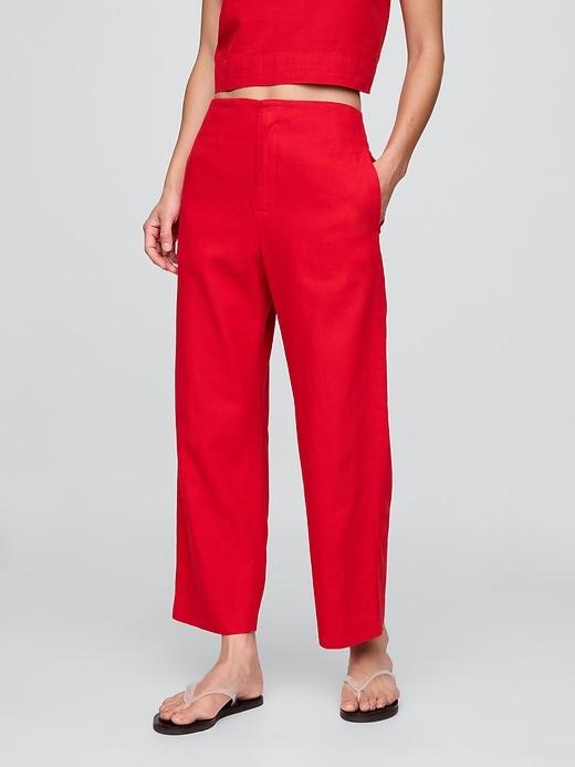 Linen-Blend Relaxed Straight Ankle Pants Product Image