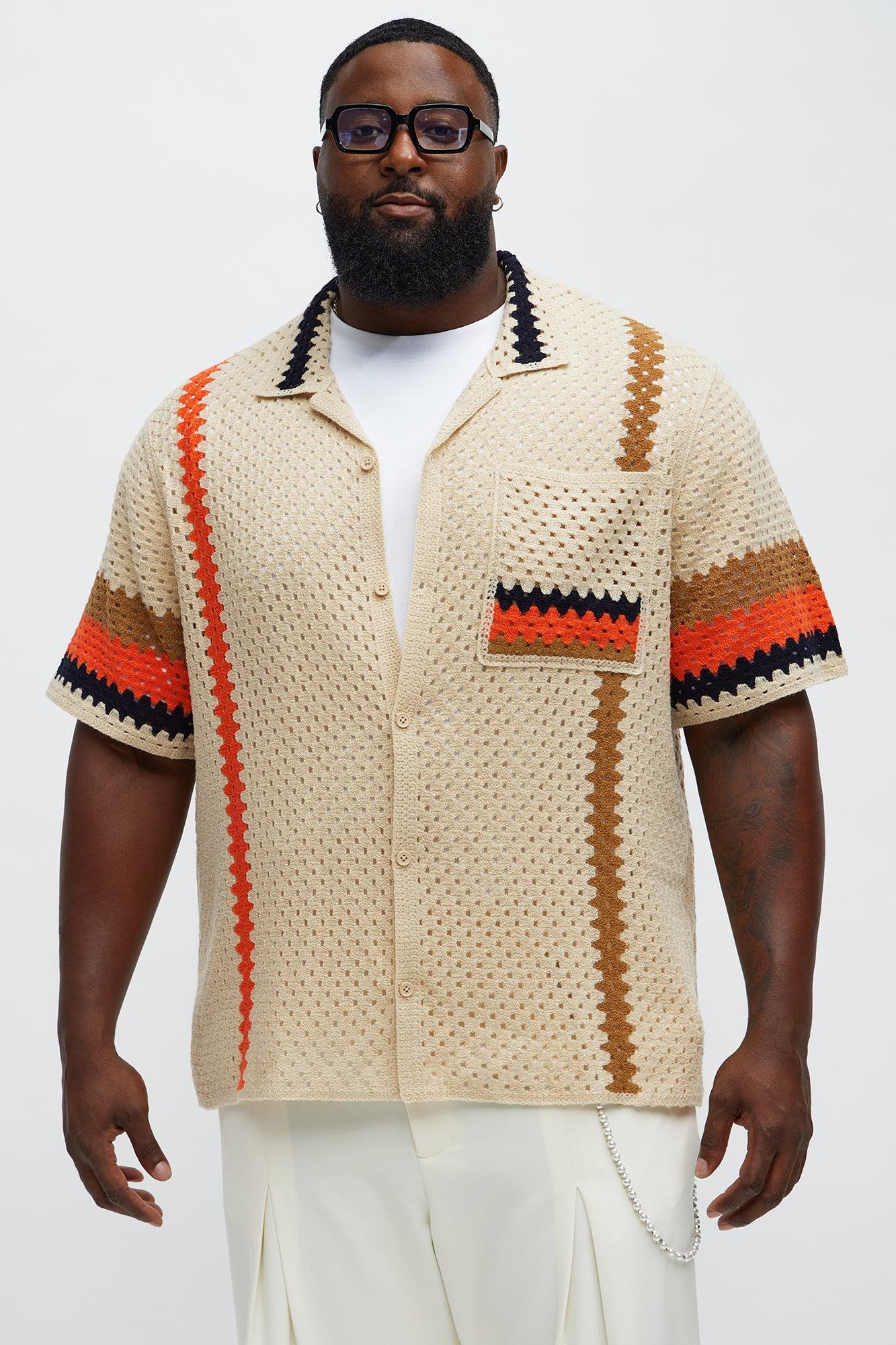 Resort Life Crochet Cuban Collar Shirt - Tan/Multi Male Product Image