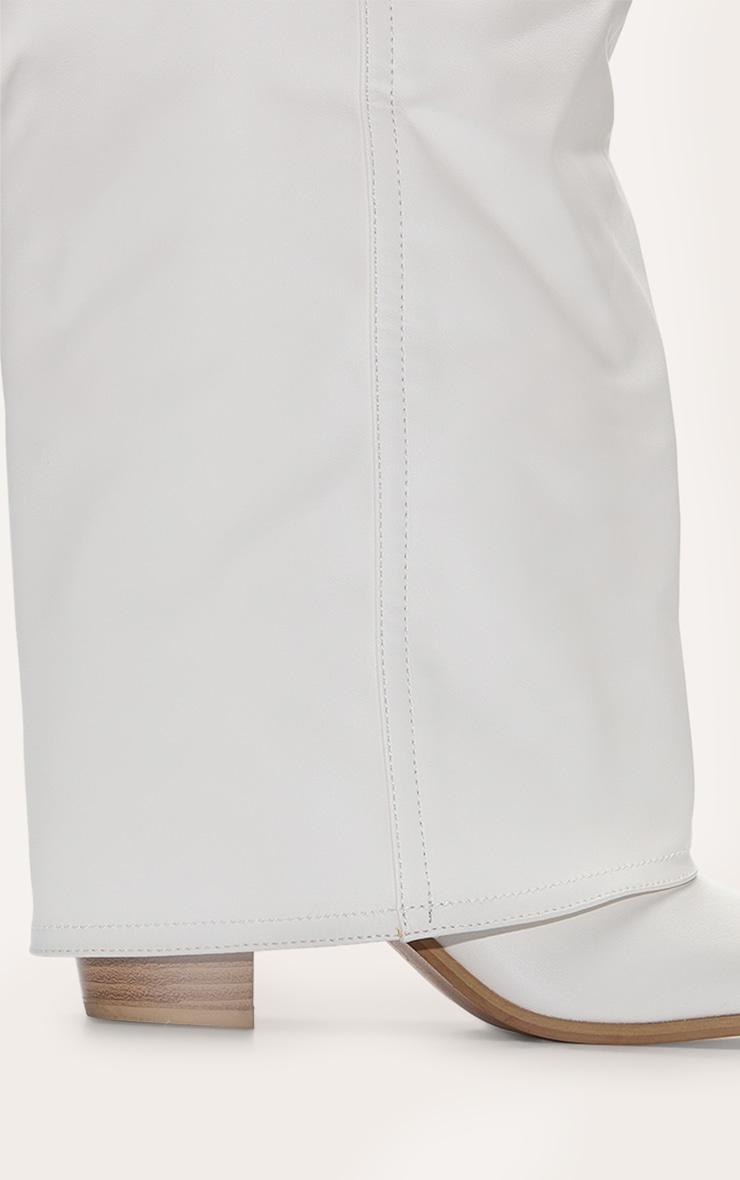 Wide Fit White Pu Fold Over Knee High Block Heel Western Boots Product Image