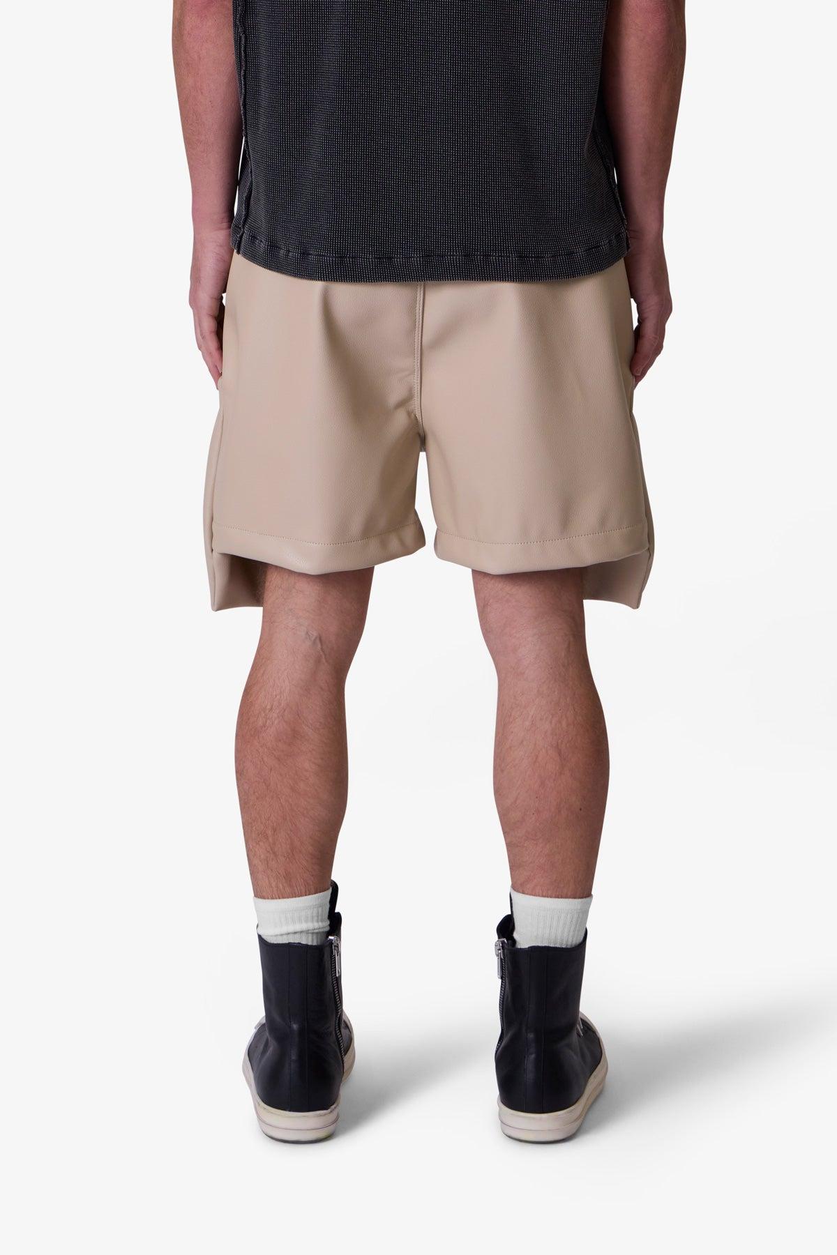 Leather Pocket Geo Shorts - Tan Product Image