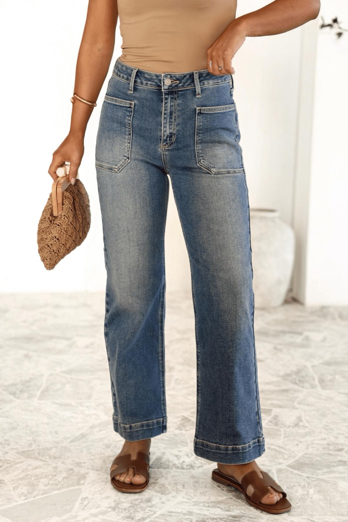 Medium Wash High Rise Wide Leg Jeans - FINAL SALE Product Image