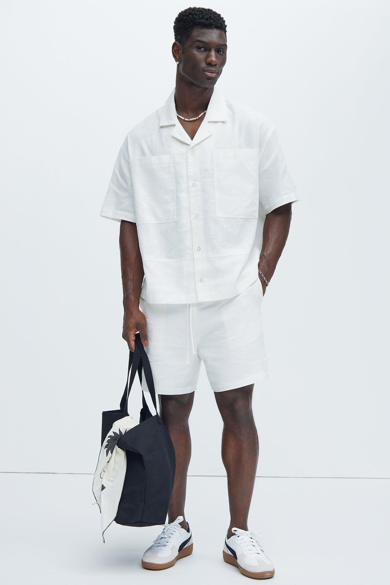 Bahamas Linen Cuban Boxy Shirt - White Product Image