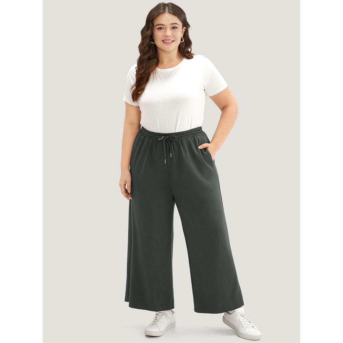 Plus Size Supersoft Essentials Drawstring Straight leg Pants Women DimGray Casual Straight Leg High Rise Dailywear Pants BloomChic 30/6X Product Image