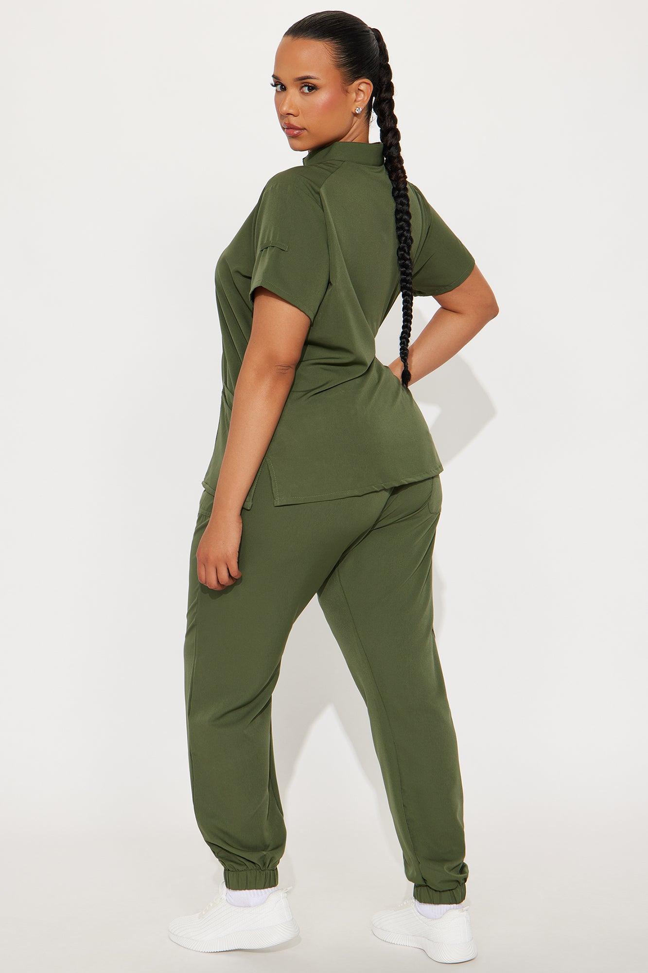 On The Go 4 Way Stretch Uniform Scrub Jogger Set - Olive Female Product Image
