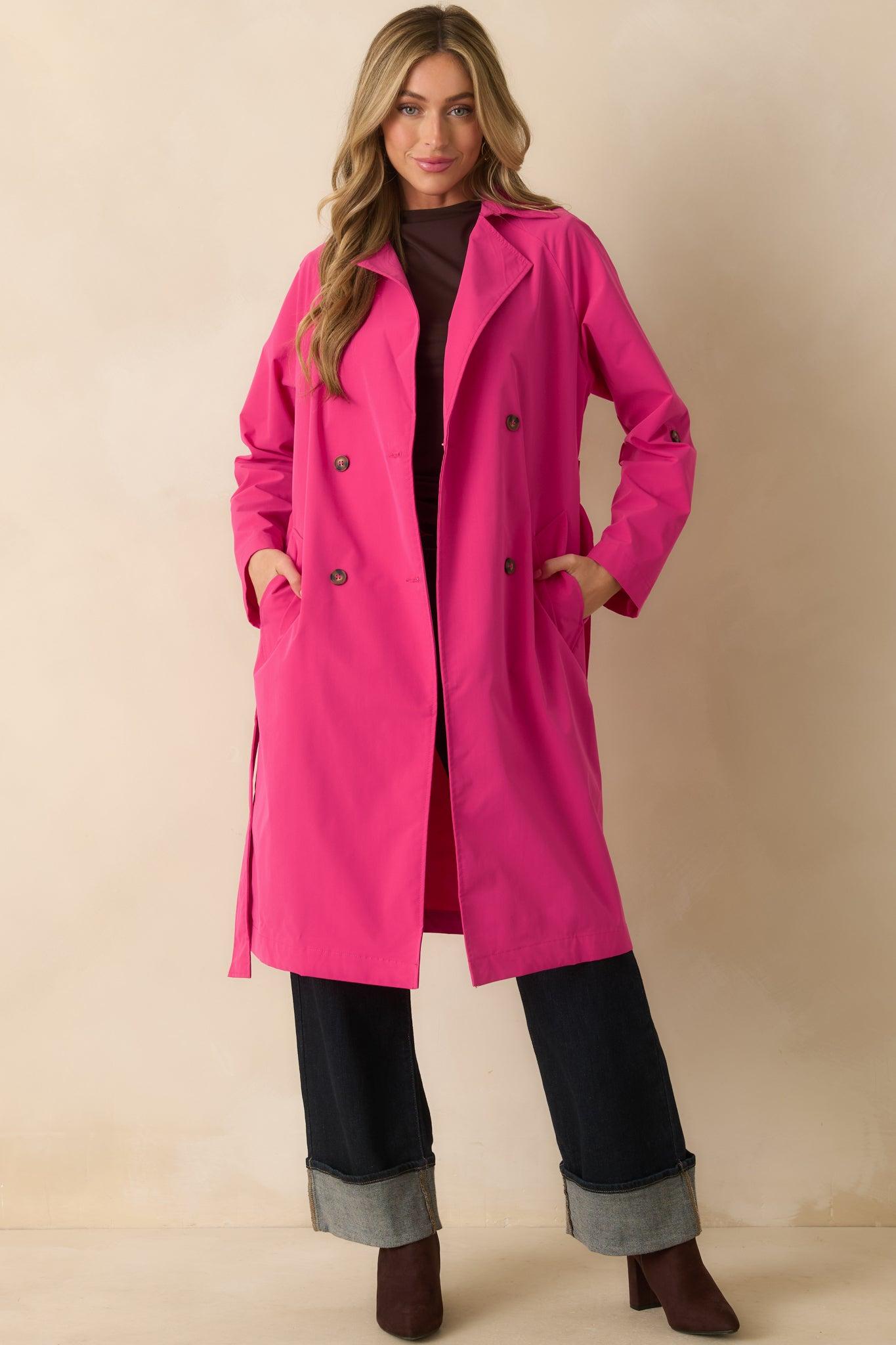 Walk It Out Magenta Trench Coat Product Image