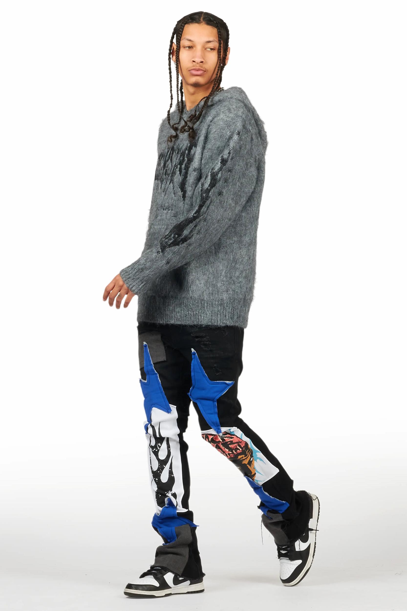 Edgar Jet Black Patchwork Stacked Flare Jean Male Product Image