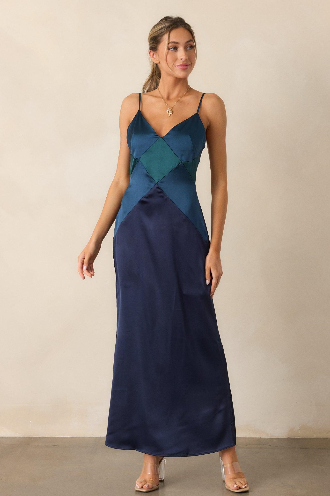 Celestial Skies Midnight Blue Satin Maxi Dress Product Image