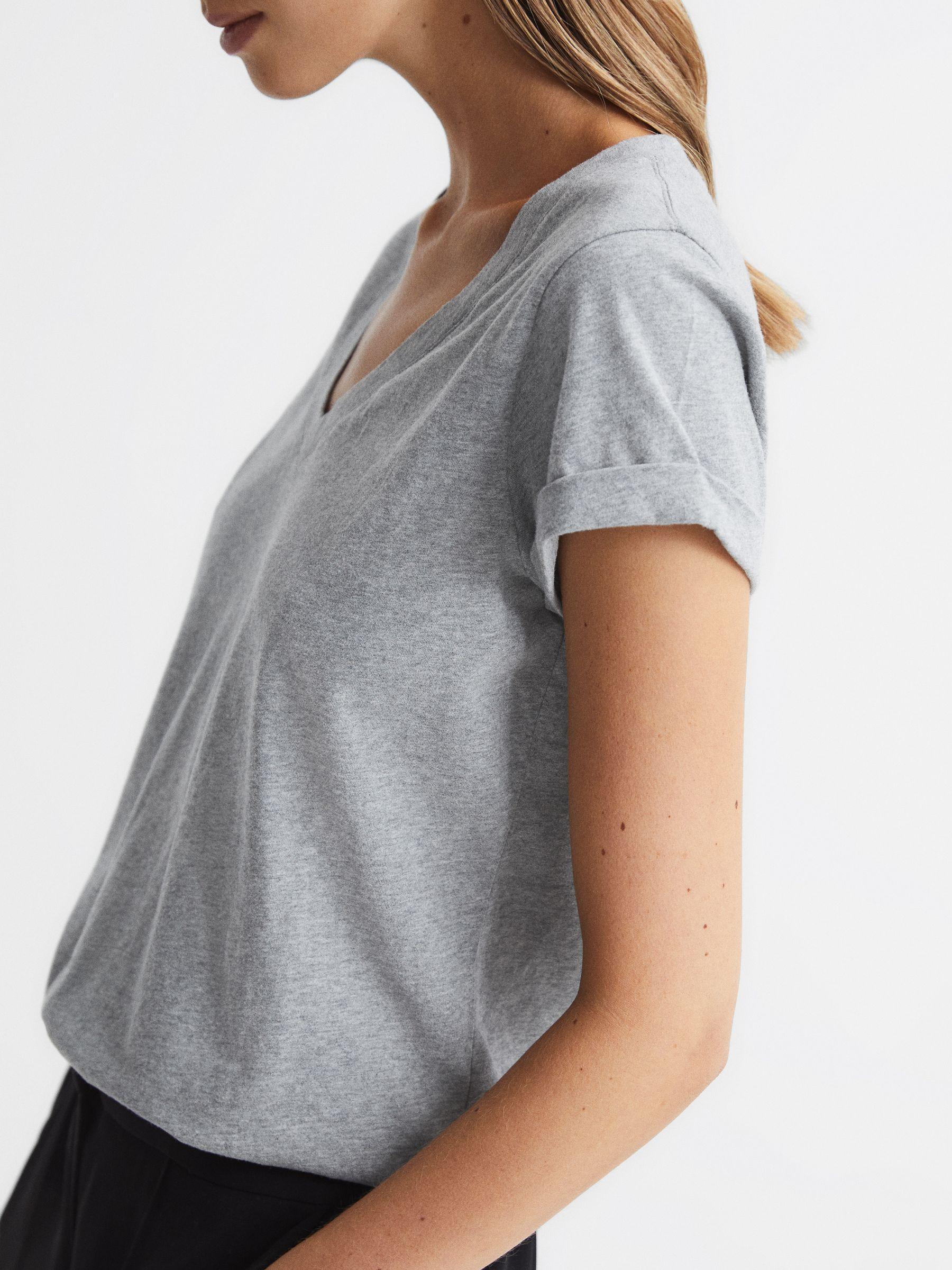 Cotton-Jersey V-Neck T-Shirt in Grey Product Image