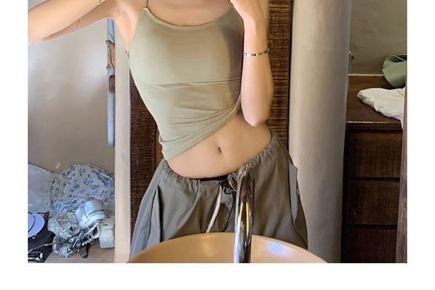 Halter Plain Open Back Padded Crop Cami Top Product Image