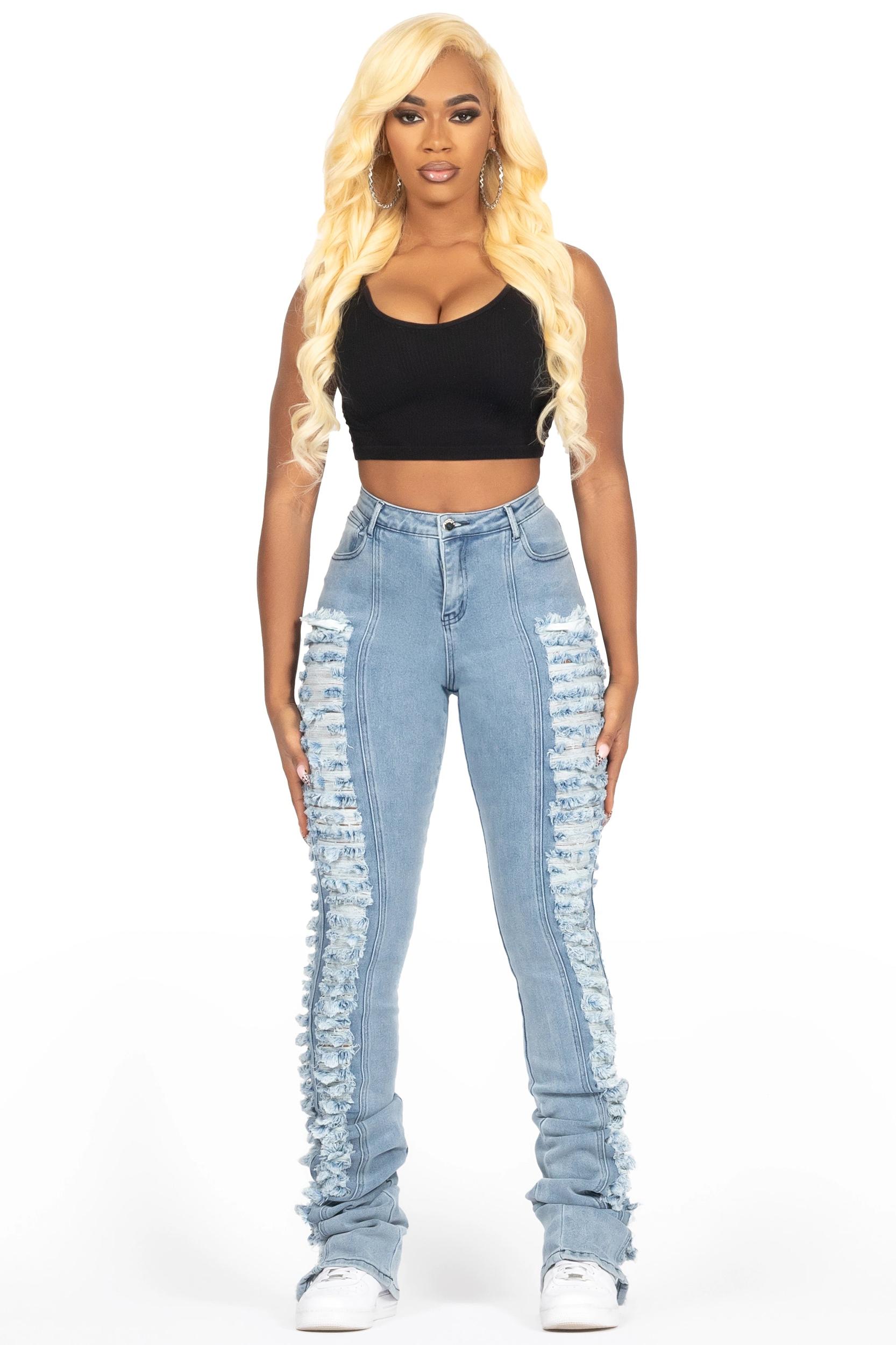 Erielle Light Wash Mega Distressed Super Stacked Jean Female Product Image