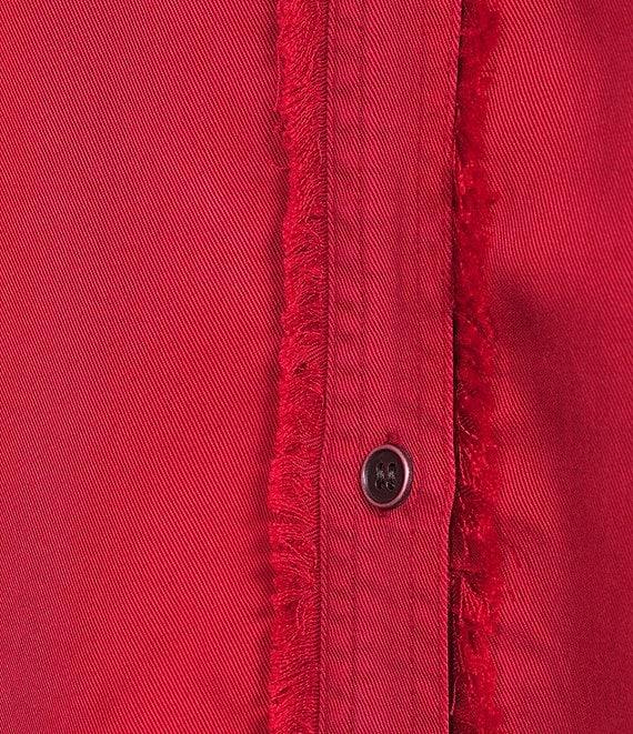 Multiples Plus Size Lyocell Twill Point Collar Long Roll-Tab Sleeve Button Front Fringed Shirt Product Image