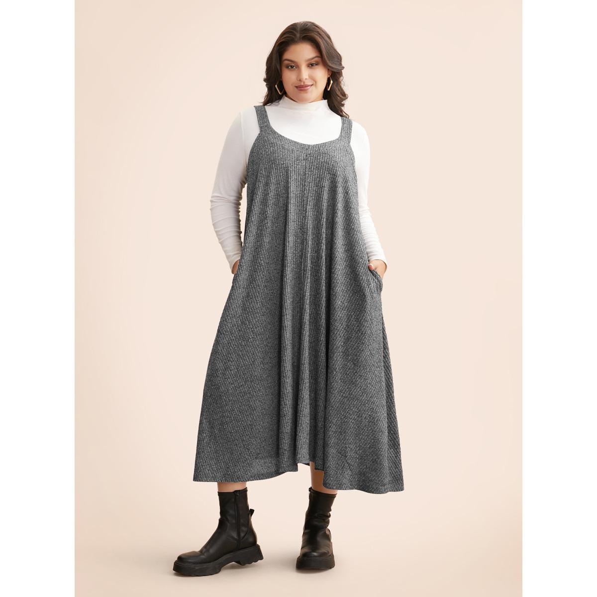 Plus Size Solid Heather Textured Cami Dress Mediumgray Women Casual Texture Non Sleeveless Curvy BloomChic 26/4X Product Image