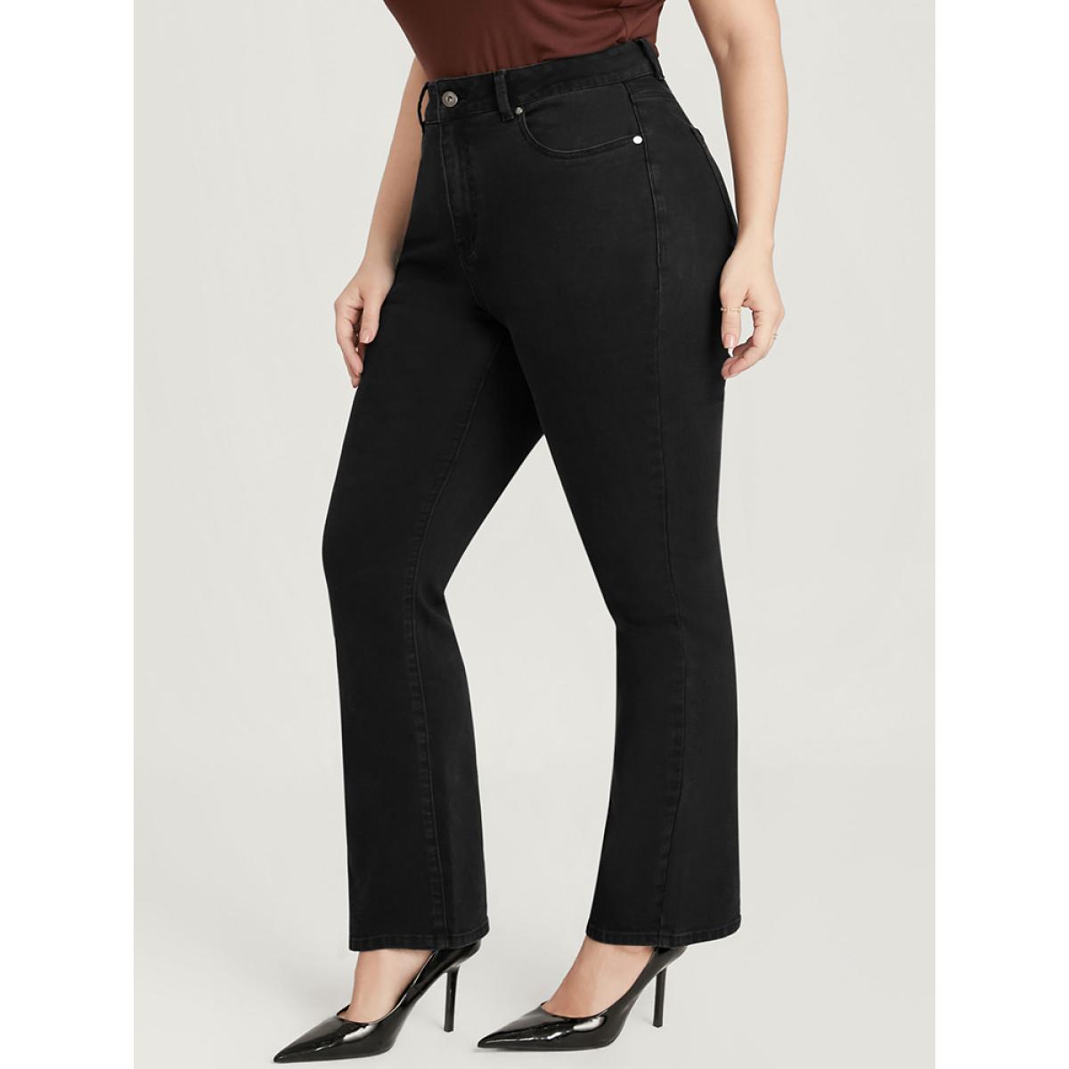 Plus Size Bootcut Slightly Stretchy High Rise Black Wash Jeans Women Black Casual Plain Plain Low stretch Pocket Jeans BloomChic 22/3X Product Image