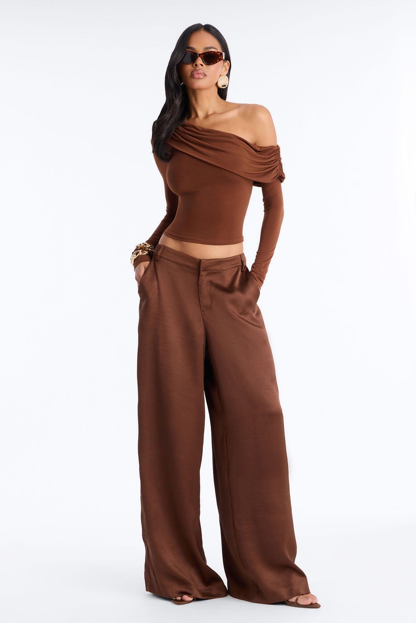 Subtle Sway Jersey One Shoulder Top - Brown Female Product Image