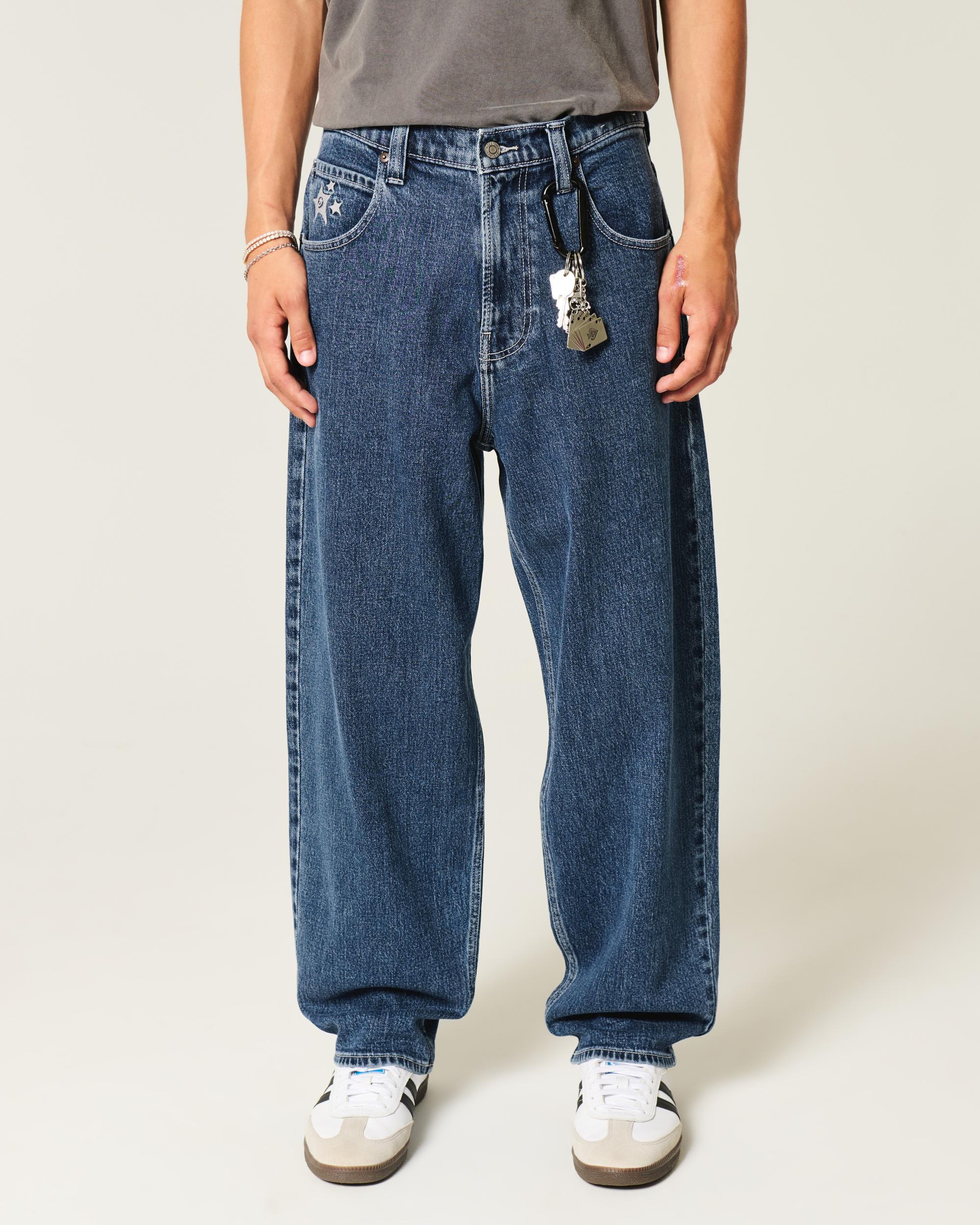 Medium Wash Star Graphic Skater Baggy Jeans Product Image