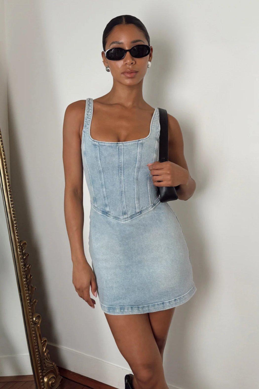Corset Denim Mini Dress Product Image