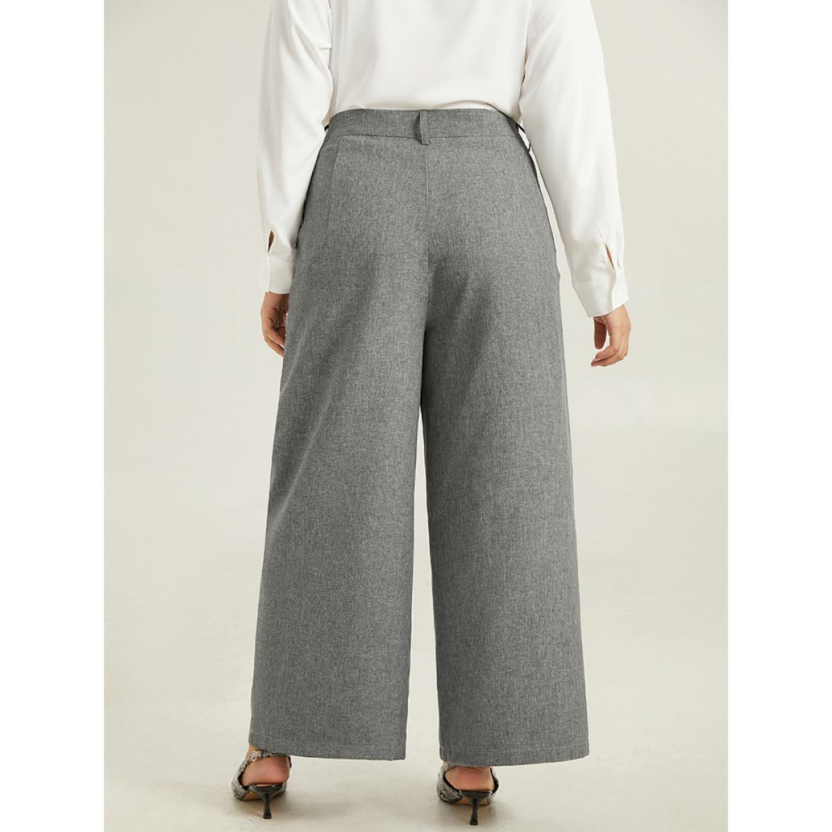 Plus Size Plain Wide Leg Elastic Waist Pocket Pants Women Gray Workwear Essentials Wide Leg High Rise Work Pants BloomChic 22-24/3X Product Image