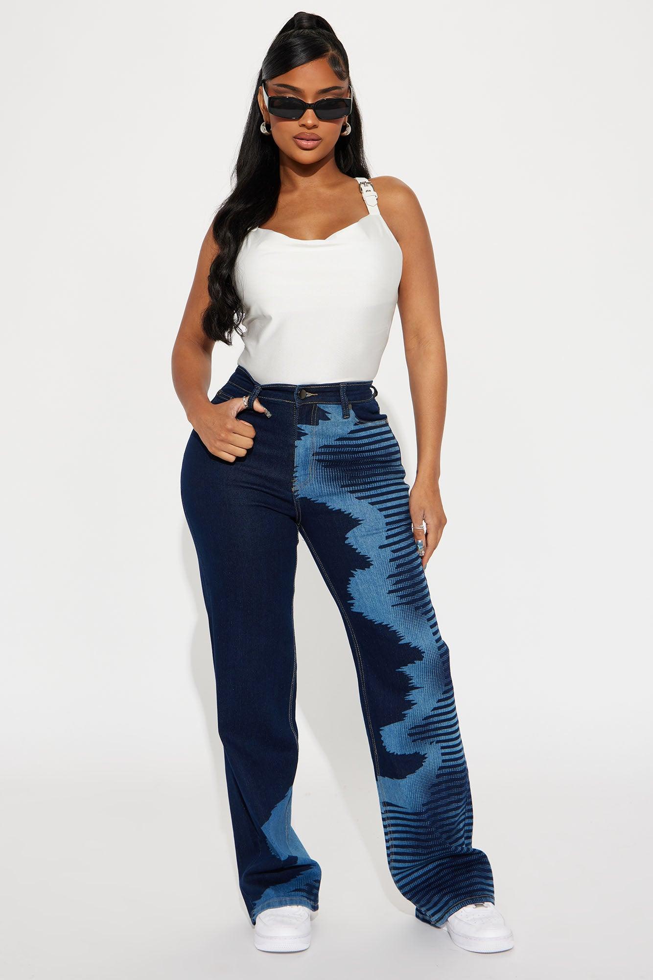 Paislee Printed Stretch Straight Leg Jeans - Dark Wash Product Image