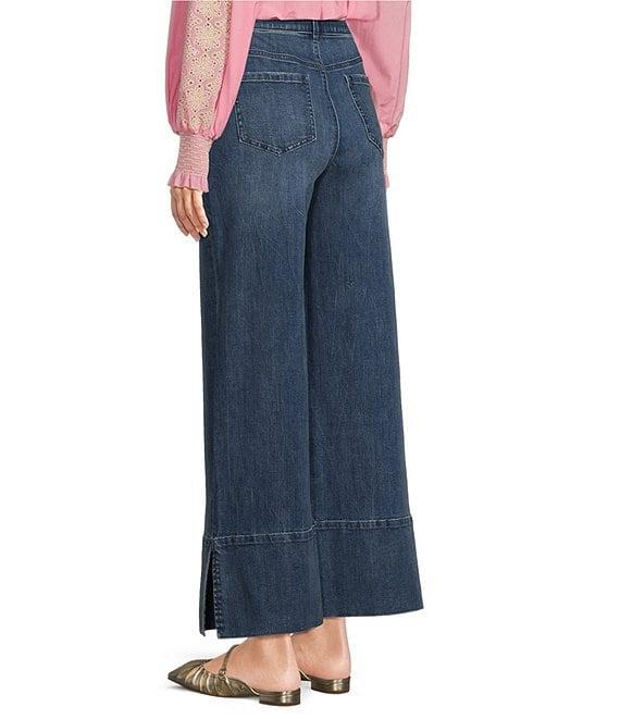 Gibson & Latimer Perfect Fit Denim Mid Rise Wide Ankle Leg Split Side Hem Palazzo Jeans Product Image