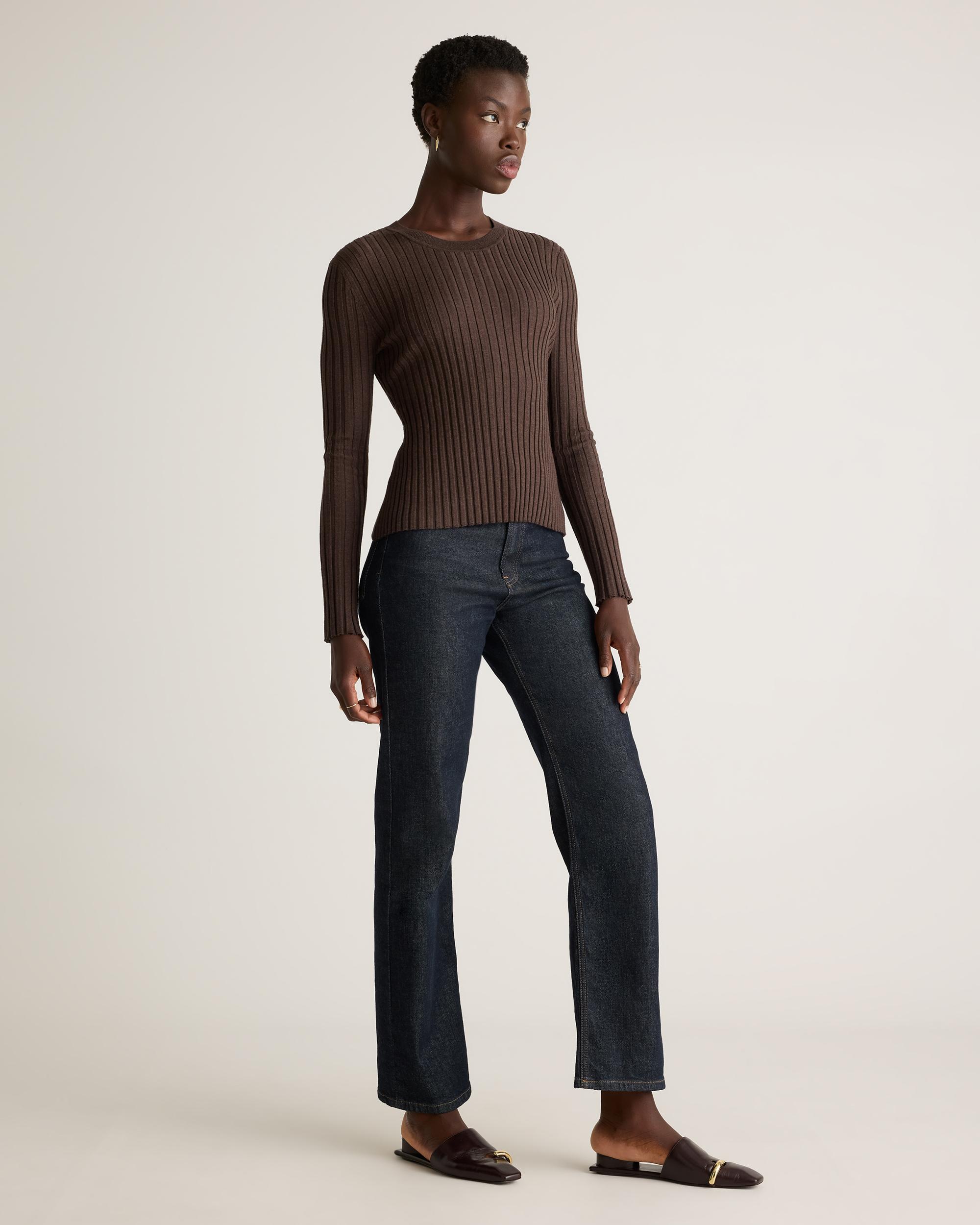 Quince | Women's Cotton Cashmere Ribbed Long Sleeve Sweater Product Image
