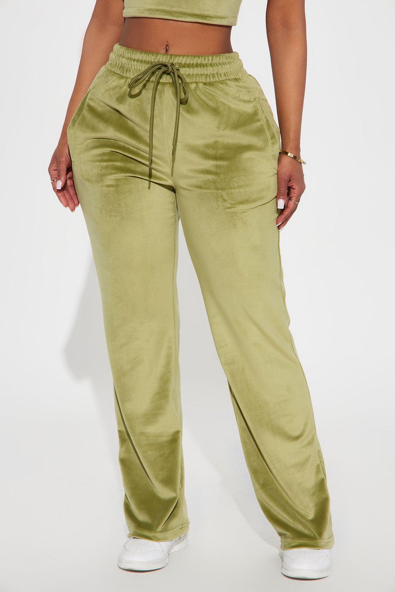 Von Dutch Velour Wide Leg Pant - Olive Product Image