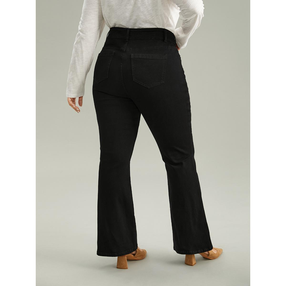 Plus Size Very Stretchy Beaded Detail Bootcut Jeans Women Black Casual Plain Beaded High stretch Pocket Jeans BloomChic 10/M Product Image