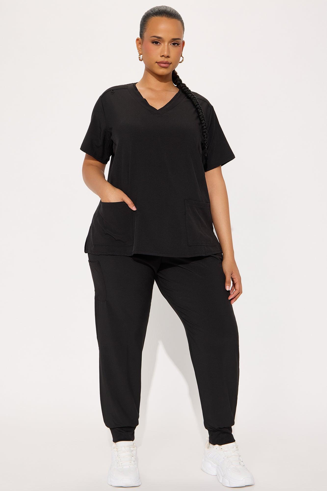 Checked In 4 Way Stretch Scrub Uniform Jogger Set - Black Female Product Image