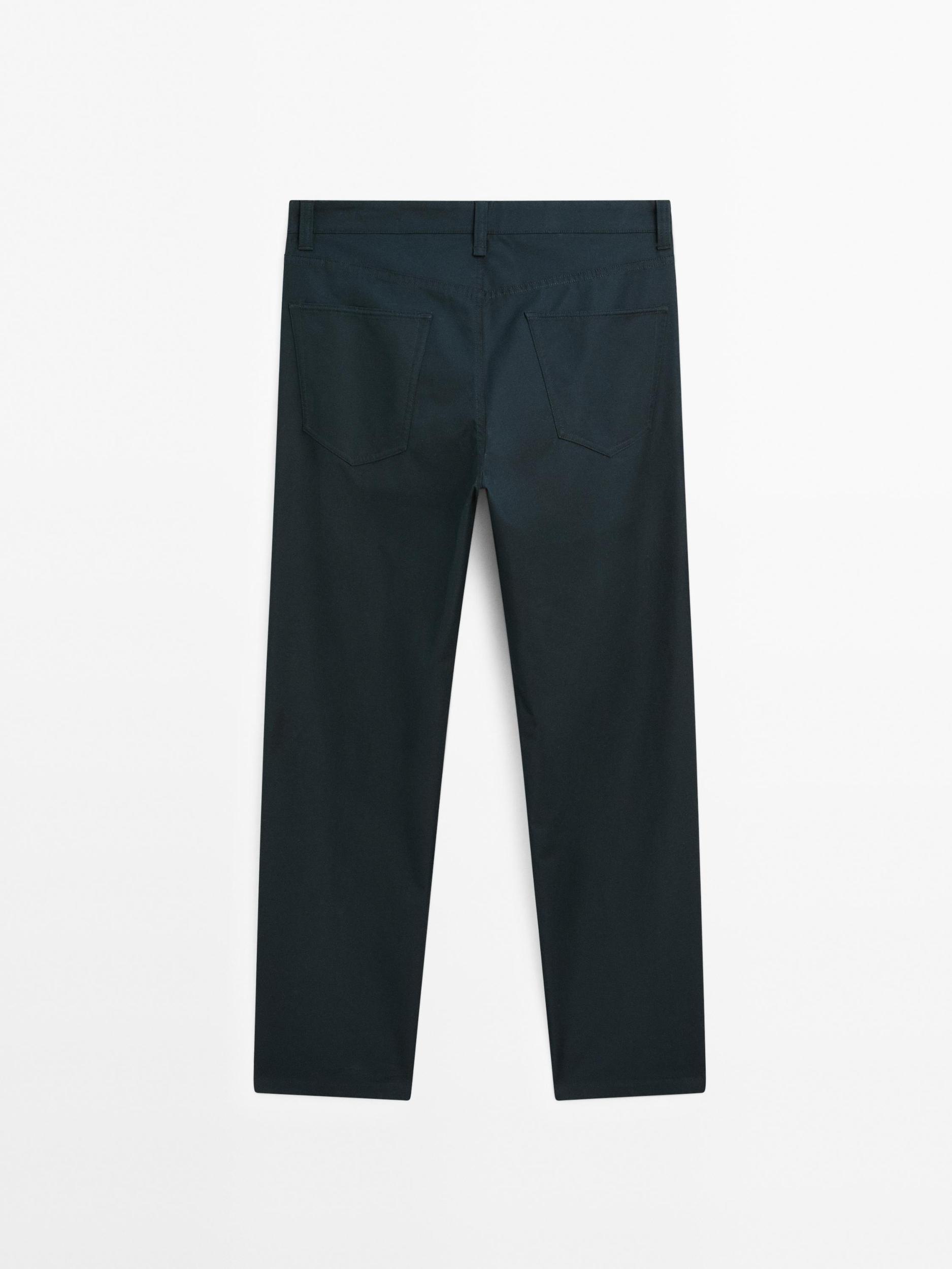 Lightweight tapered fit denim-effect trousers Product Image