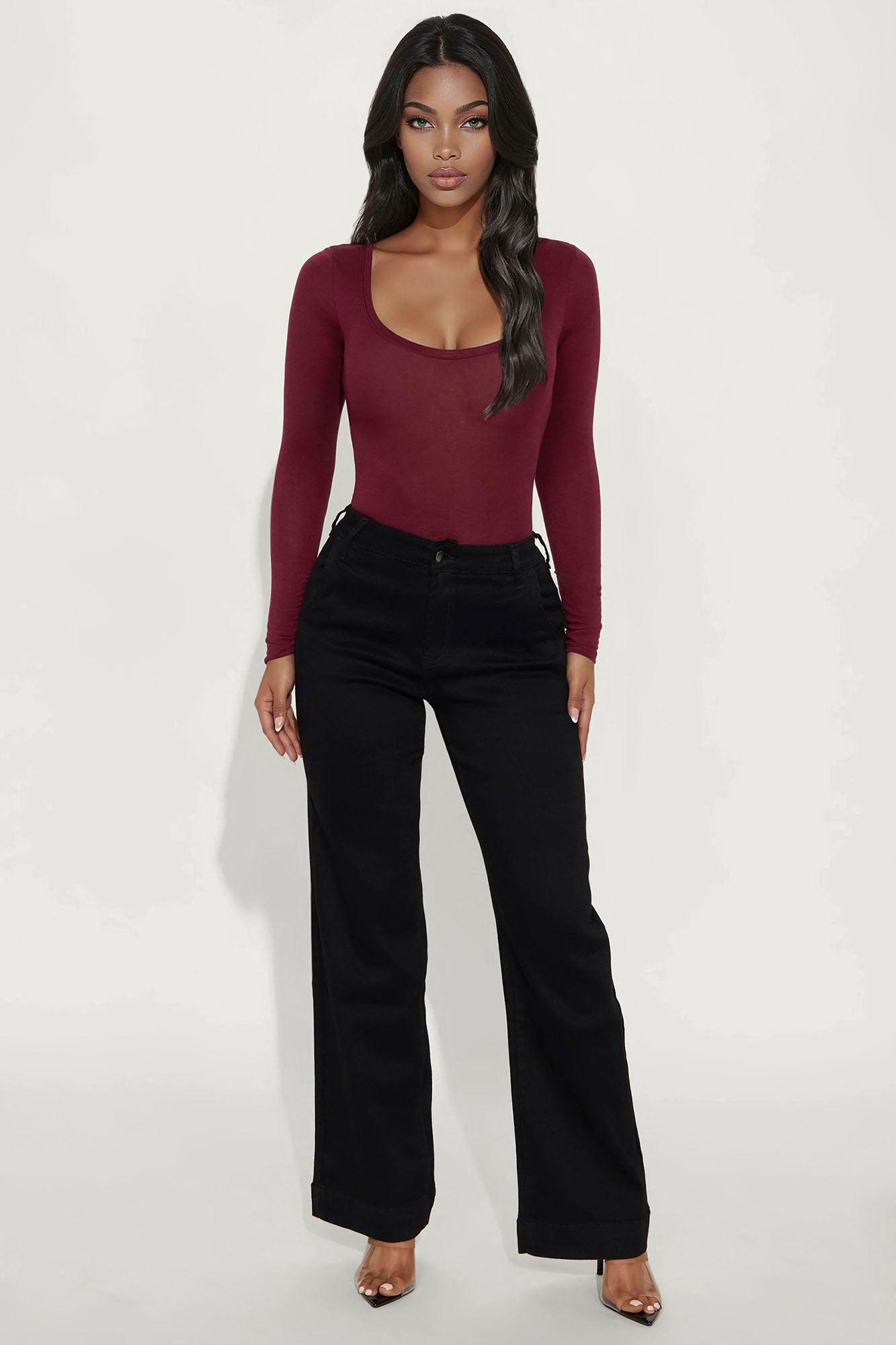 Marlene Scoop Neck Long Sleeve Bodysuit - Burgundy Product Image